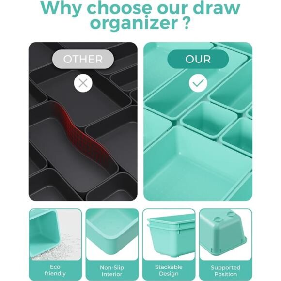 25 PCS Drawer Organizer Set Plastic Vanity Makeup Desk Bathroom Storage Trays Bl - Picture 6 of 8